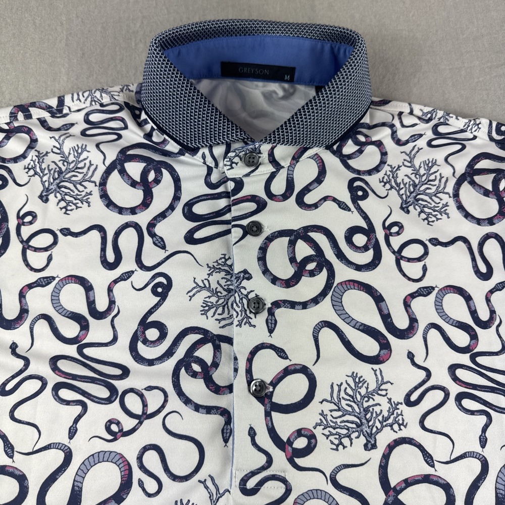 Greyson Golf Polo Mens M Coral Snake Shirt All Over Print Performance Preppy AOP